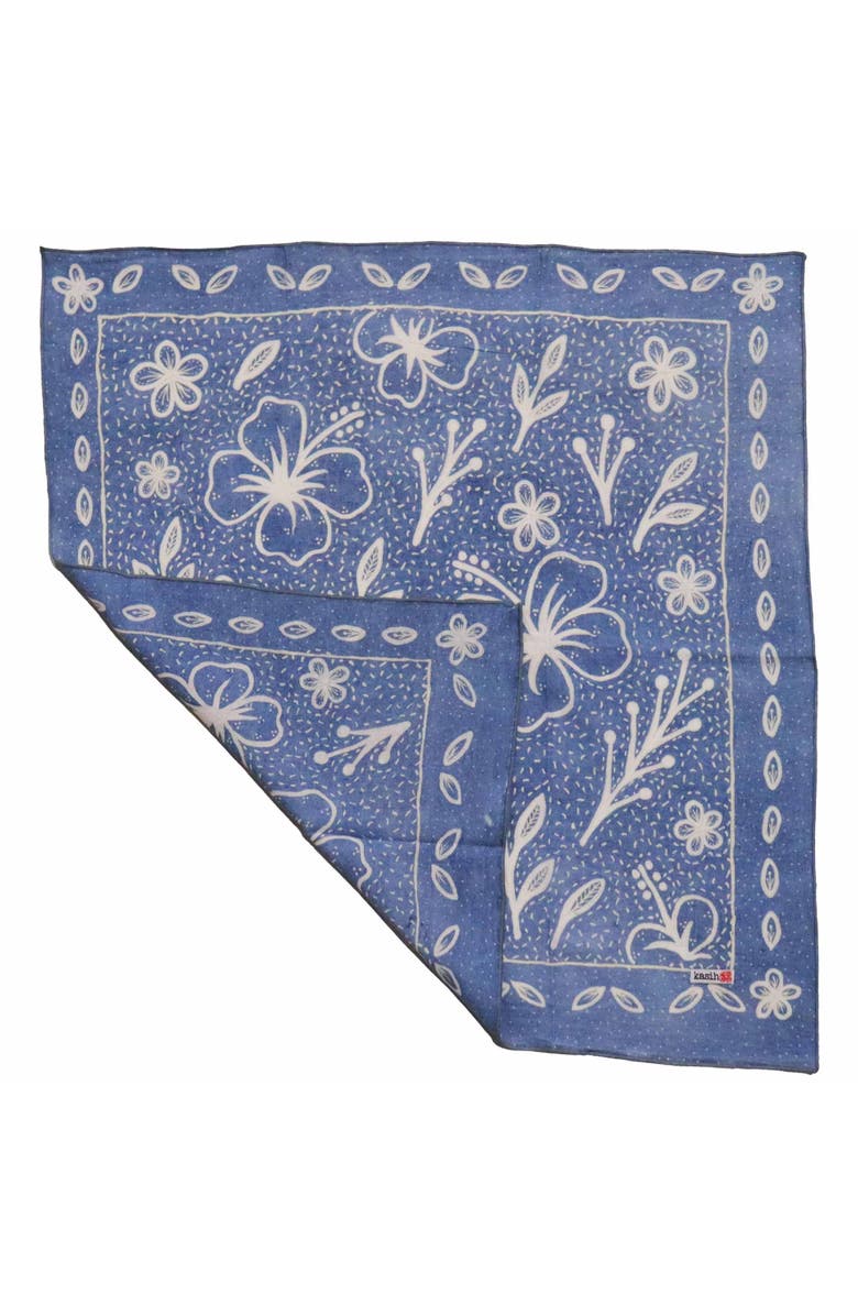 Kasih Co-op Fully Hand Drawn Painted Indigo Natural Dye Batik Bandana, Main, color, Hibiscus Indigo