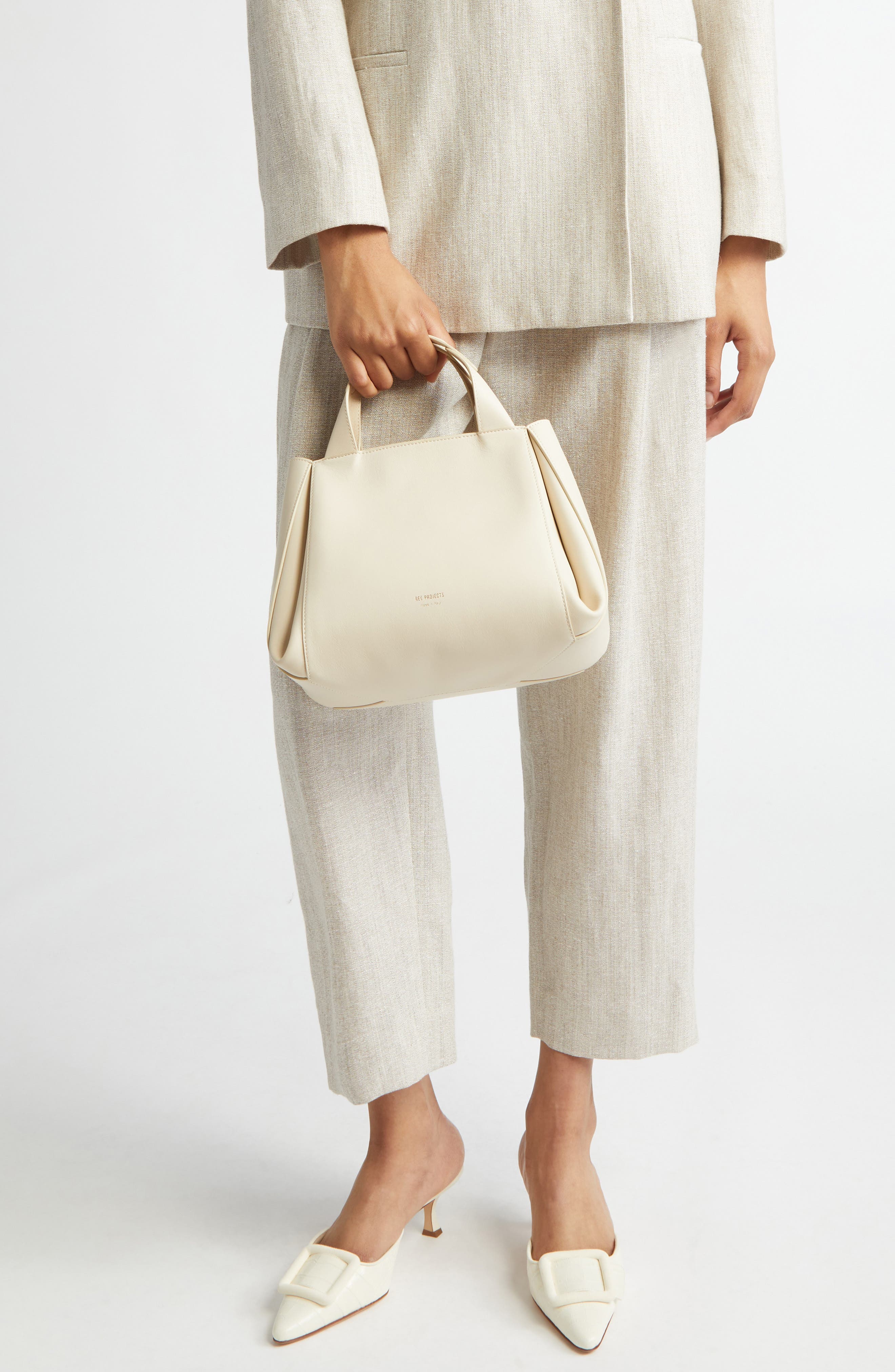 Ree Projects Medium Avy Leather Top Handle Bag, Alternate, color, Beige