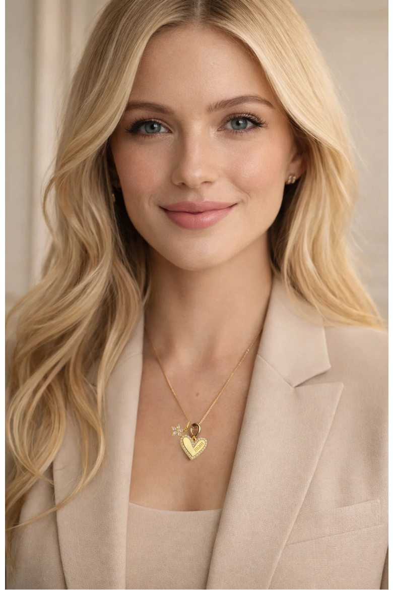 Sophia MOM Pavé Heart & Floral Charm Necklace, Alternate, color, Gold