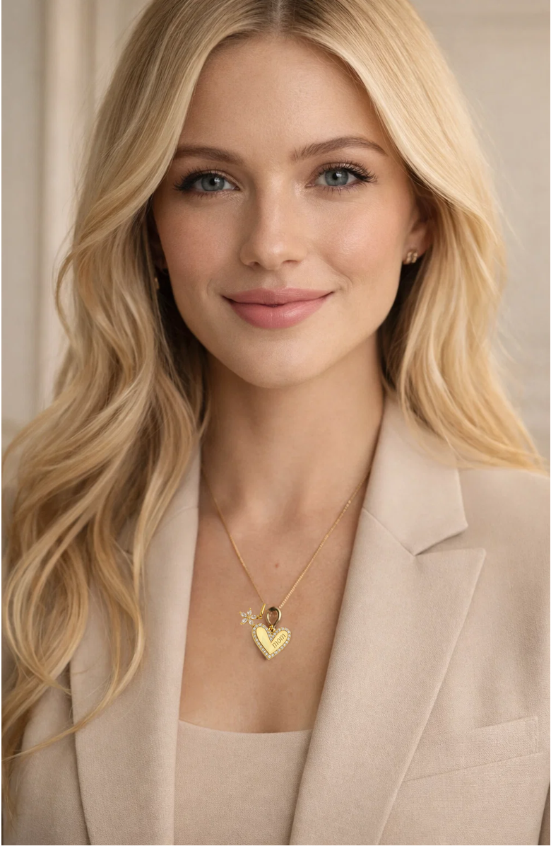 Hollywood Sensation Sophia MOM Pavé Heart & Floral Charm Necklace, Alternate, color, Gold