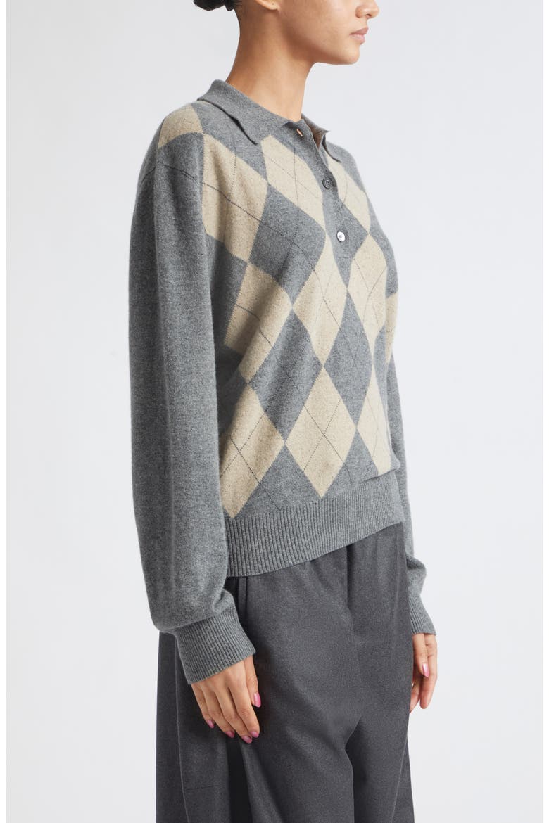 Argyle Plaid Mouliné Polo Sweater, Alternate, color, GREY / OAT CHECK