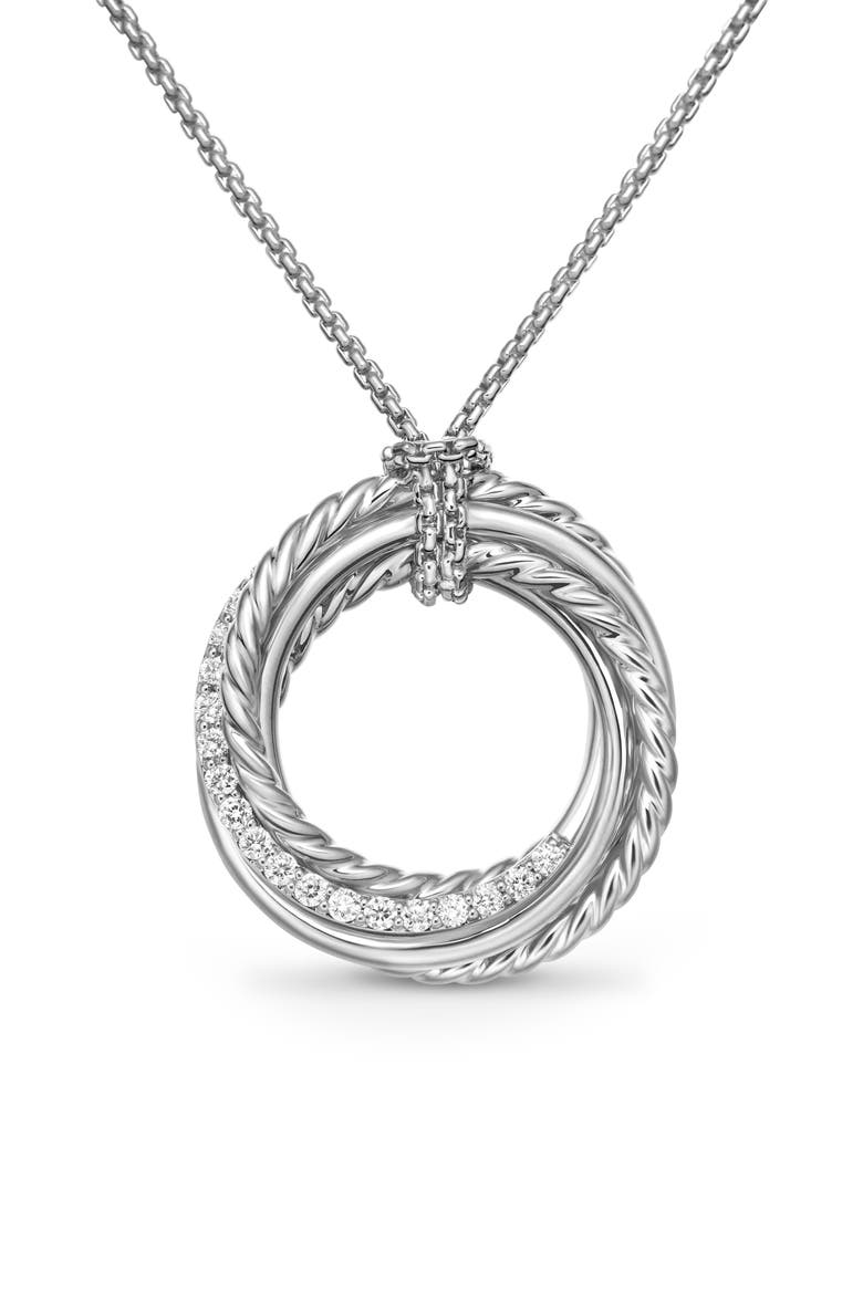 Crossover Pendant Necklace with Diamonds, Main, color, SILVER/ DIAMOND