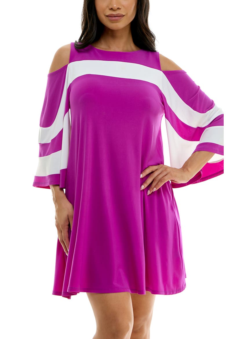 Ity Stripe Cold Shoulder Dress, Alternate, color, VIBRANT VIOLET/IVORY