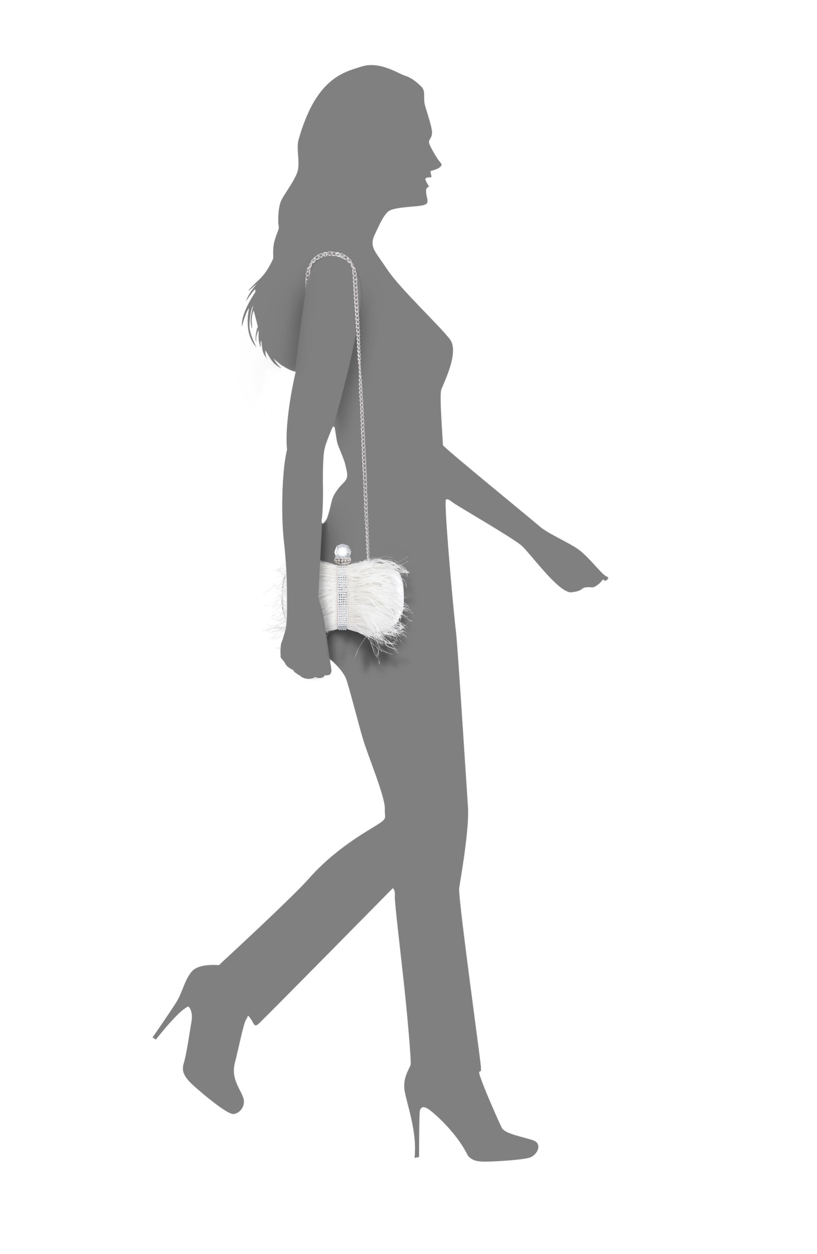 Nina Ostrich Feather Minaudiere, Alternate, color, White