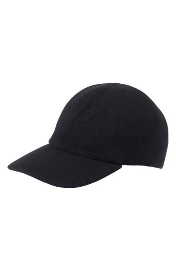 Amicale Wool & Cashmere Faux Shearling Lined Knit Baseball Cap In Black