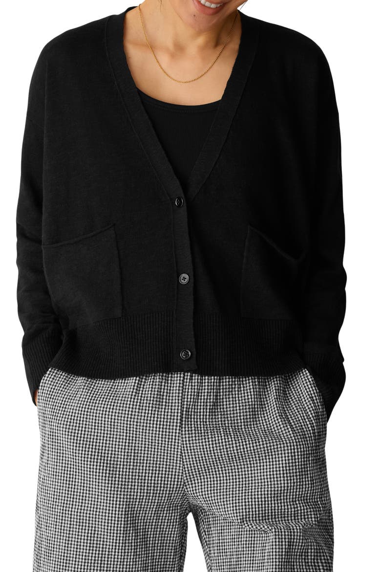 Organic Cotton & Organic Linen Cardigan, Main, color, BLACK