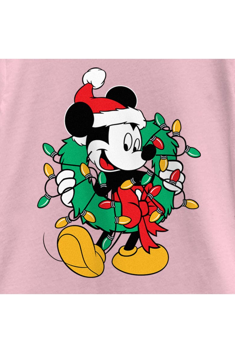 Girls' Christmas Wreath Mickey Mouse Graphic Tee, Alternate, color, Light Pink