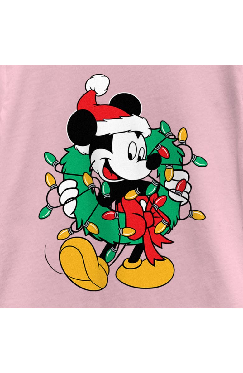 Mickey & Friends Girl's Mickey & Friends Christmas Wreath Mickey Mouse  Graphic T-Shirt, Alternate, color, Light Pink