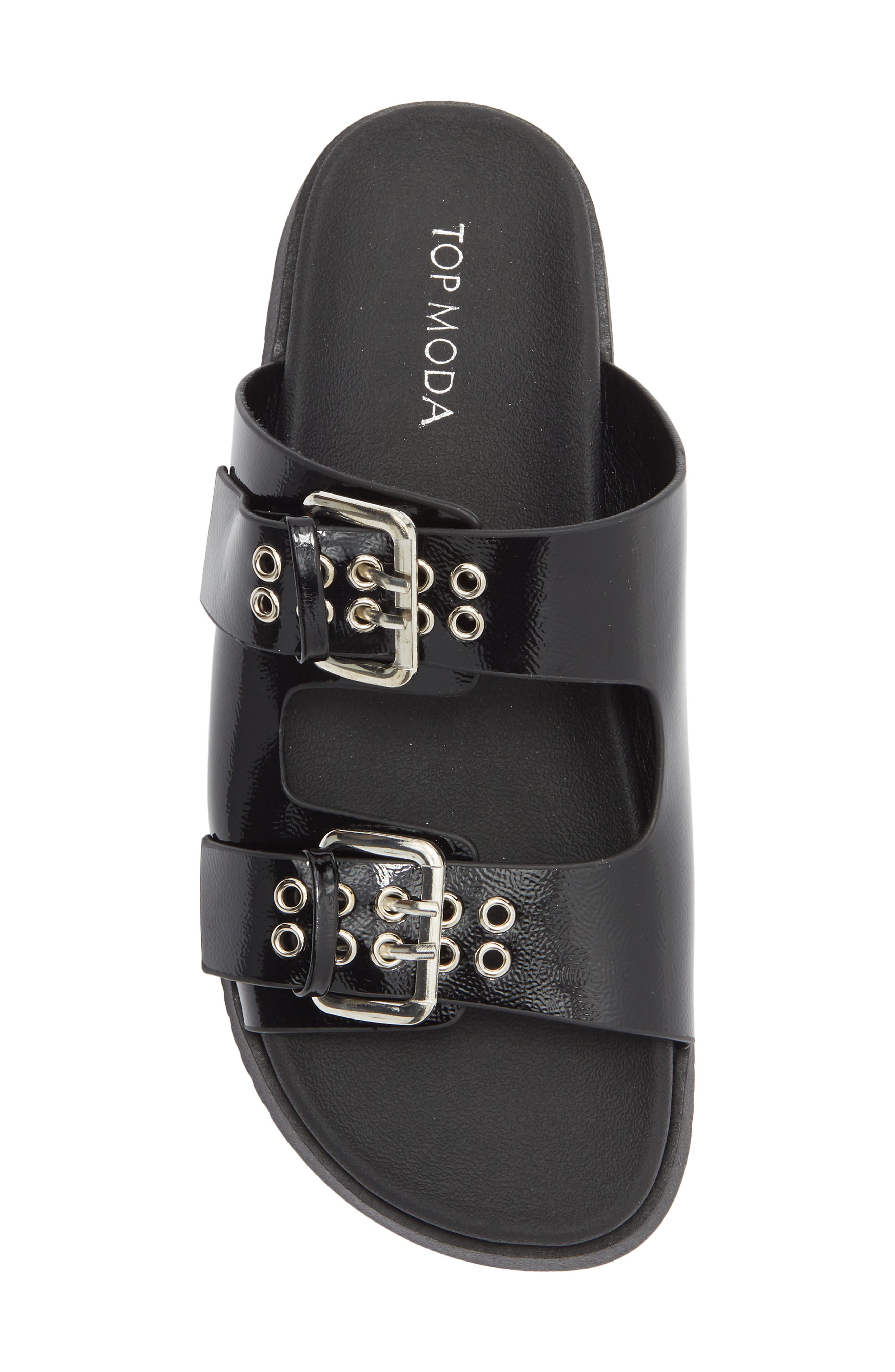 TOP MODA Lyon Buckle Slide Sandal, Alternate, color, Black Pat