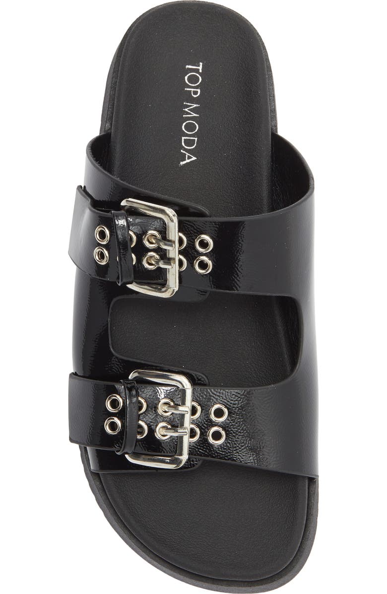 TOP MODA Lyon Buckle Slide Sandal, Alternate, color, Black Pat
