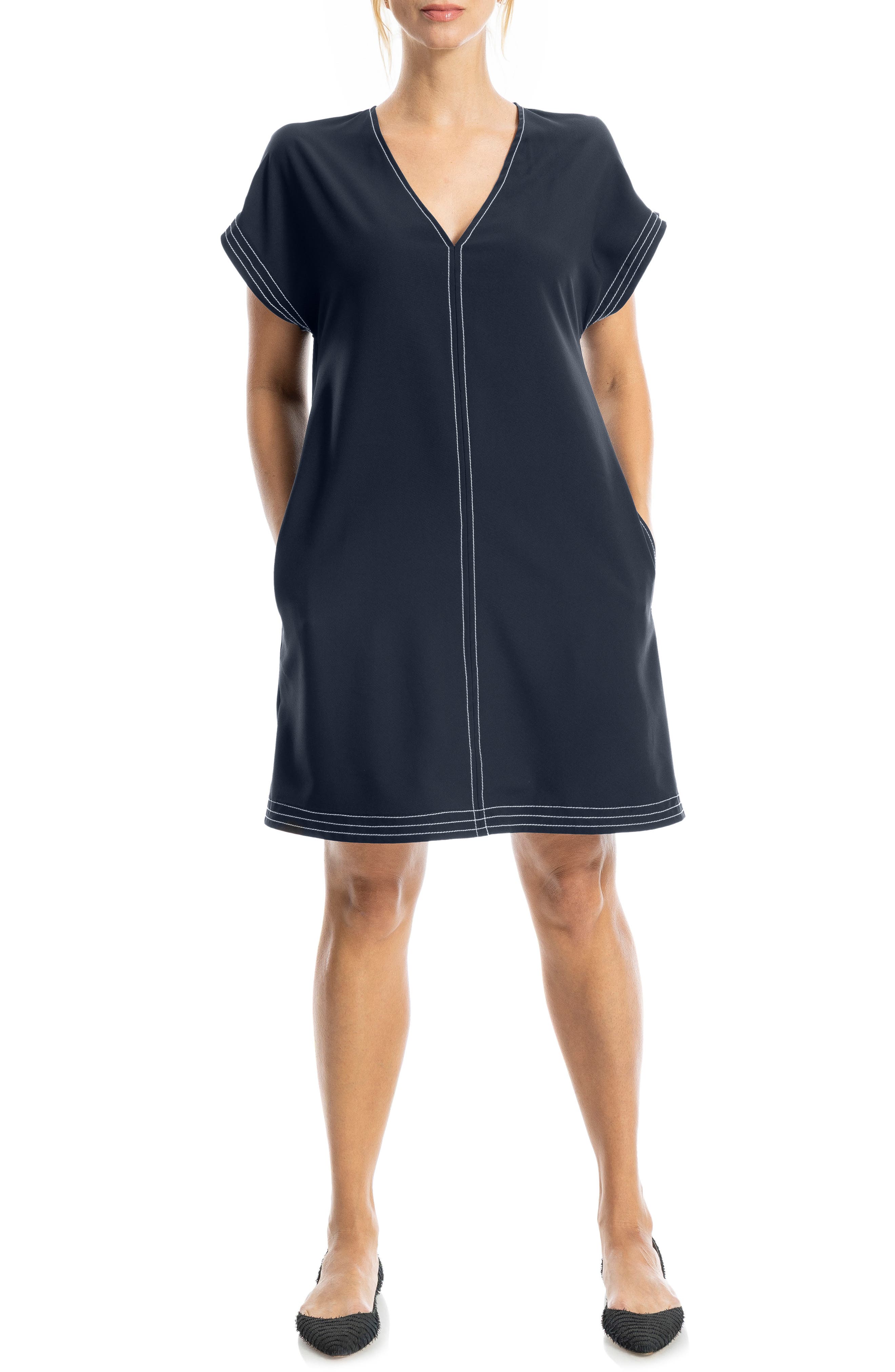 V-Neck Contrast Stitch Dress - image 3