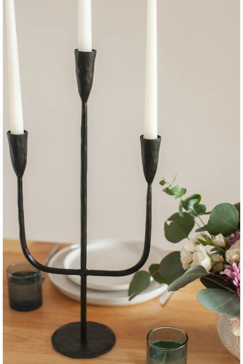 Hand-Forged Iron Candelabra, Alternate, color, Black
