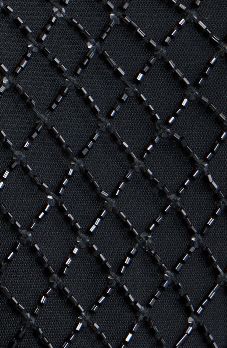 Pisarro Nights Illusion Neck Beaded A-Line Taffeta Gown, Alternate, color, Black