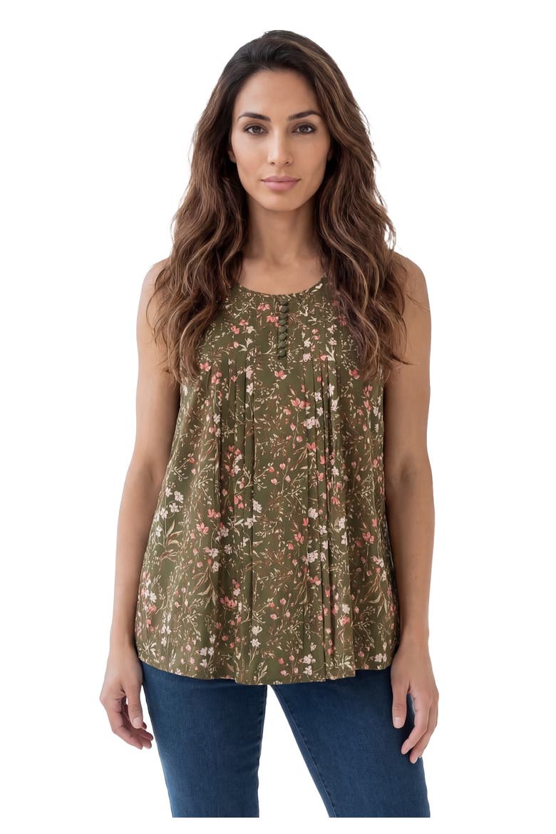 Pleated Tank, Main, color, DARK OLIVE FLORAL PRINT