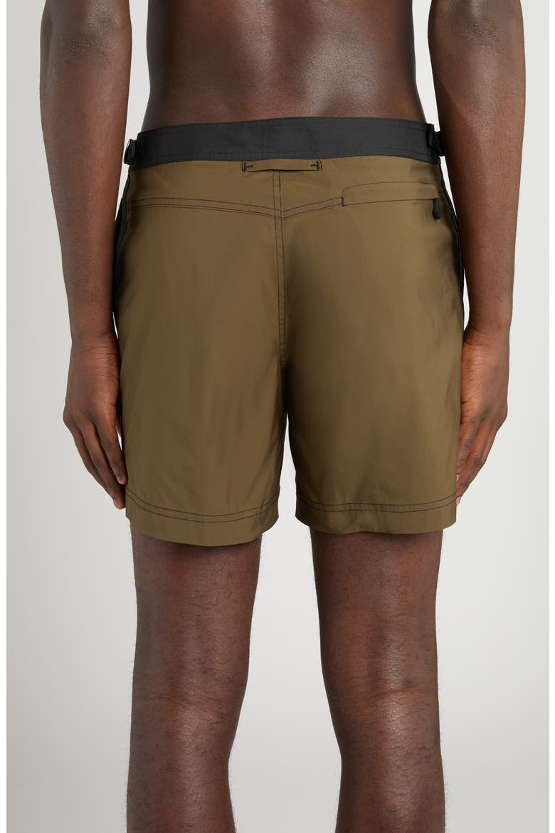 Microcompact Poplin Swim Trunks, Alternate, color, MILITARY GREEN/ BLACK