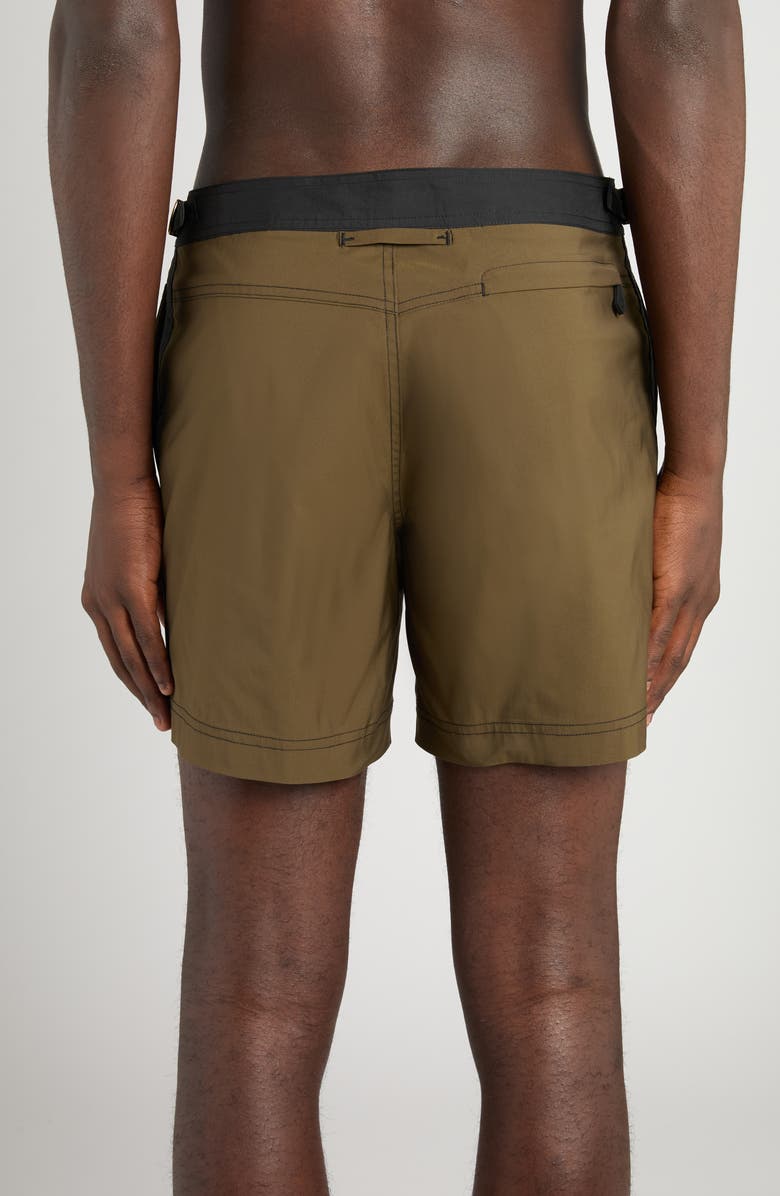 TOM FORD Microcompact Poplin Swim Trunks, Alternate, color, Military Green/ Black