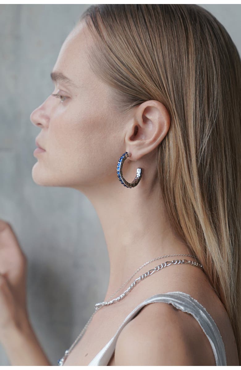 Classicharms Serena Molten Gemstone Hoop Earrings, Alternate, color, Silver/Blue