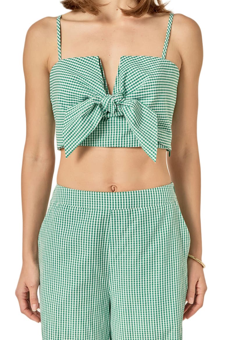 Check Tied Crop Tank, Alternate, color, KELLY GREEN