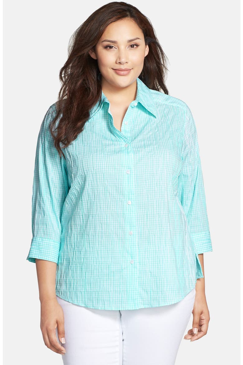 Crinkled Gingham Shirt, Main, color, SEA BREEZE
