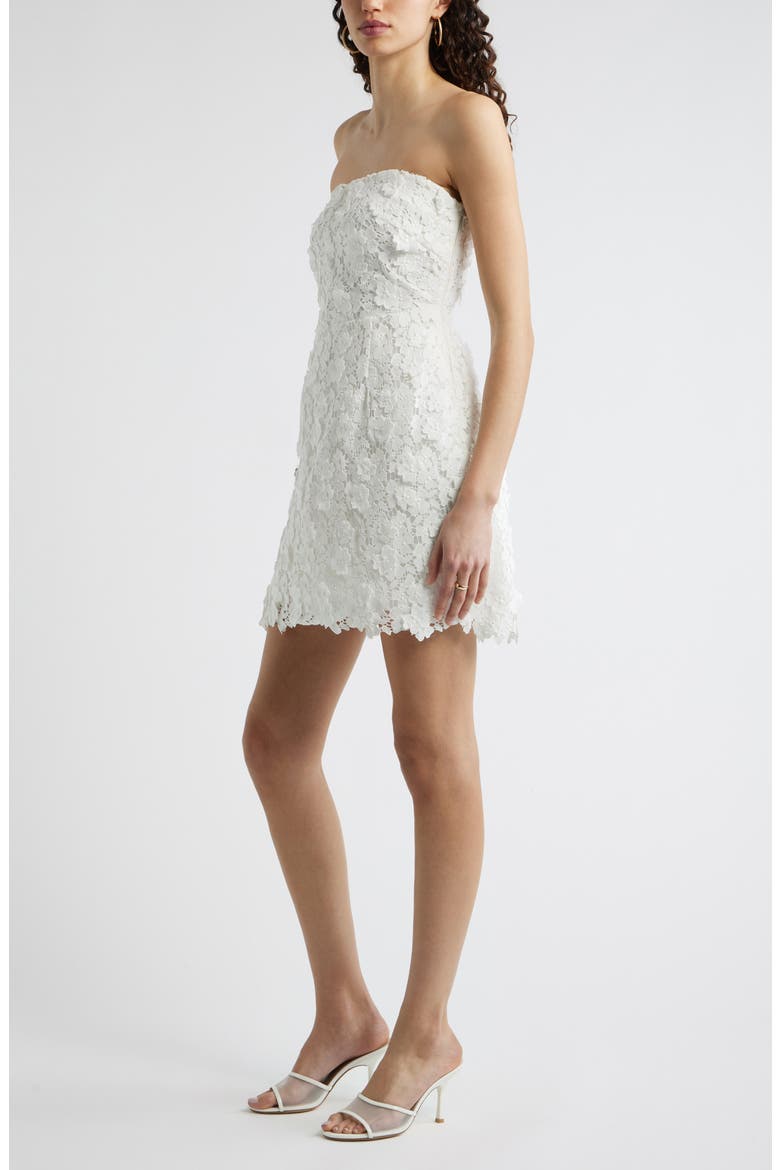 Floral Appliqué Strapless Lace Minidress, Alternate, color, WHITE