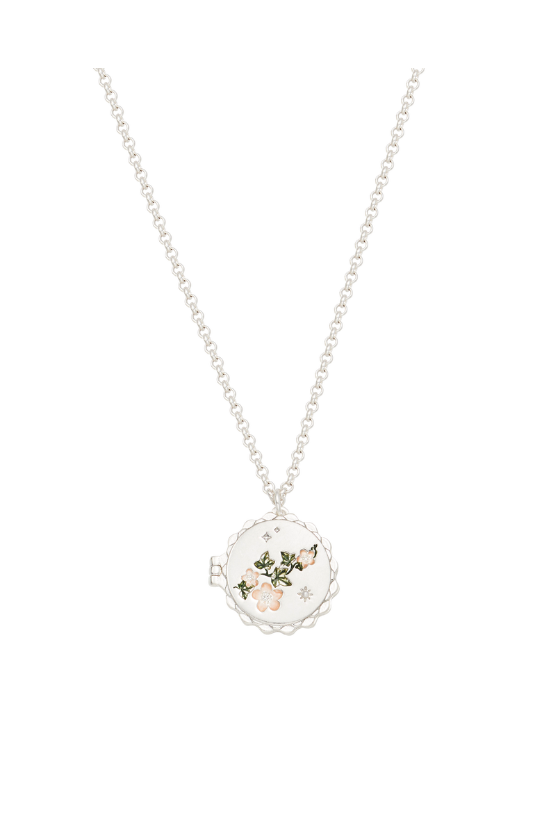 Ivy Blossom Locket Necklace, Alternate, color, Silver
