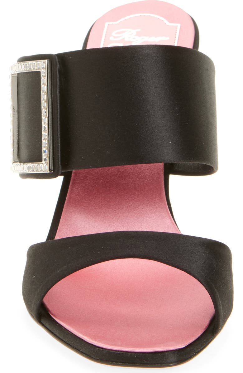 Roger Vivier Trompette Crystal Buckle Satin Sandal, Alternate, color, Nero