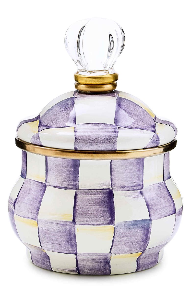 MACKENZIE CHILDS Violet Check Lidded Sugar Bowl, Main, color, Violet