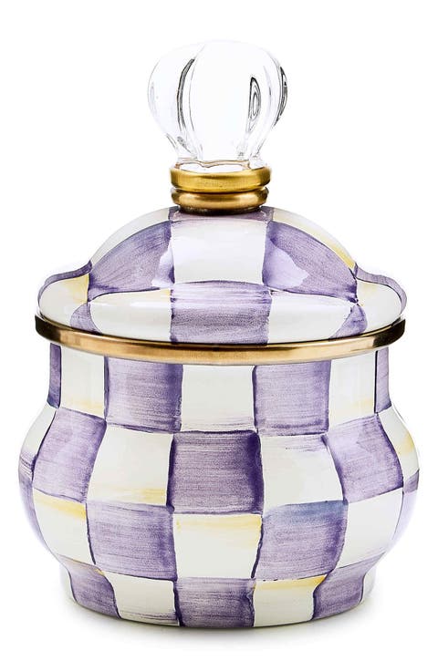 Violet Check Lidded Sugar Bowl