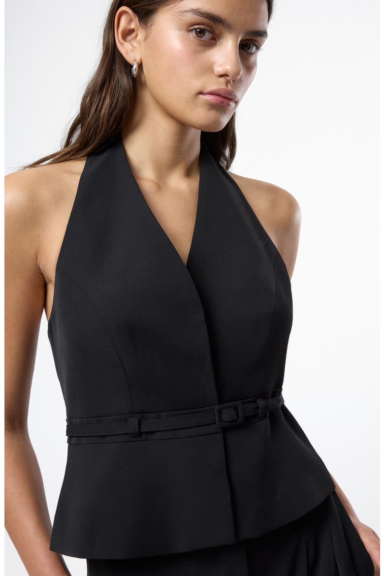 Harry Belted Suiting Halter Top, Alternate, color, BLACK