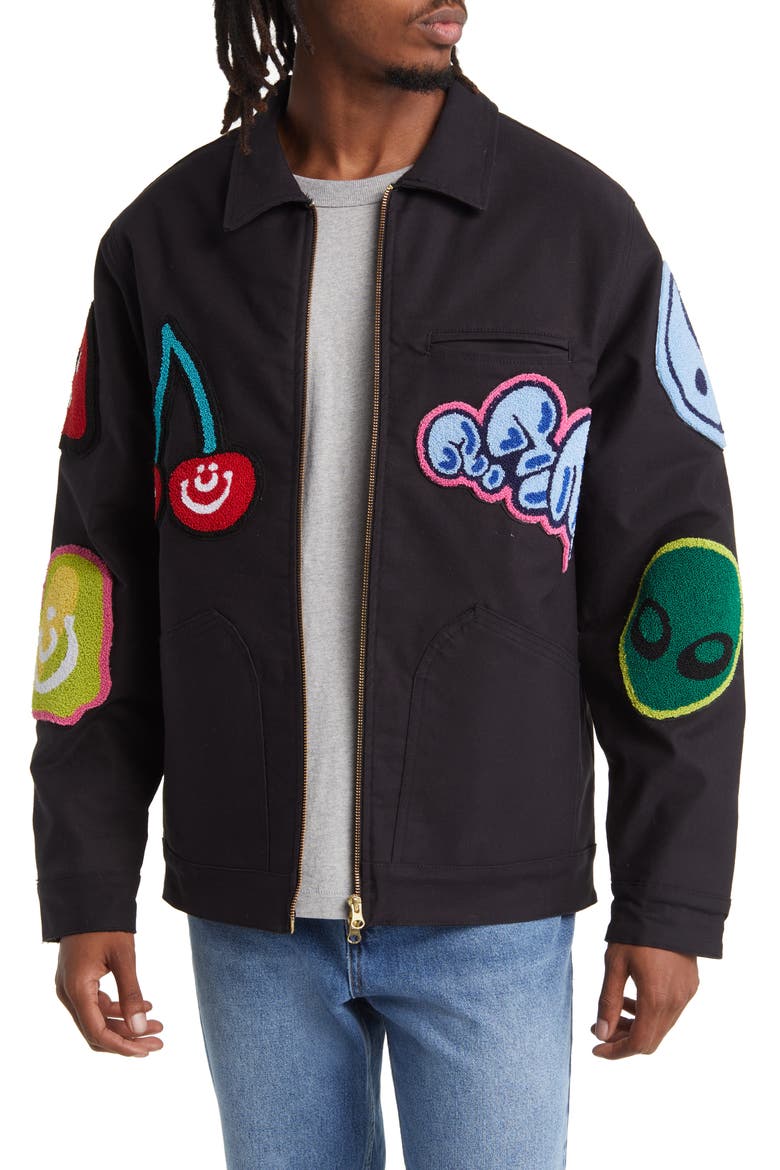 Airheads Flavor Blasted Patch Cotton Zip-Up Jacket, Main, color, BLACK