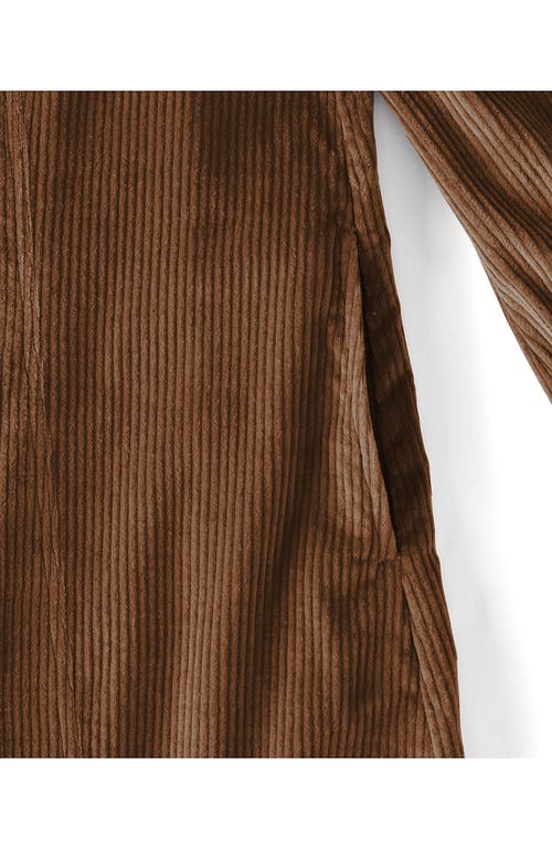 Lands' End Plus Size Wide Wale Cord Popover Long Sleeve Shirt Dress In Brown