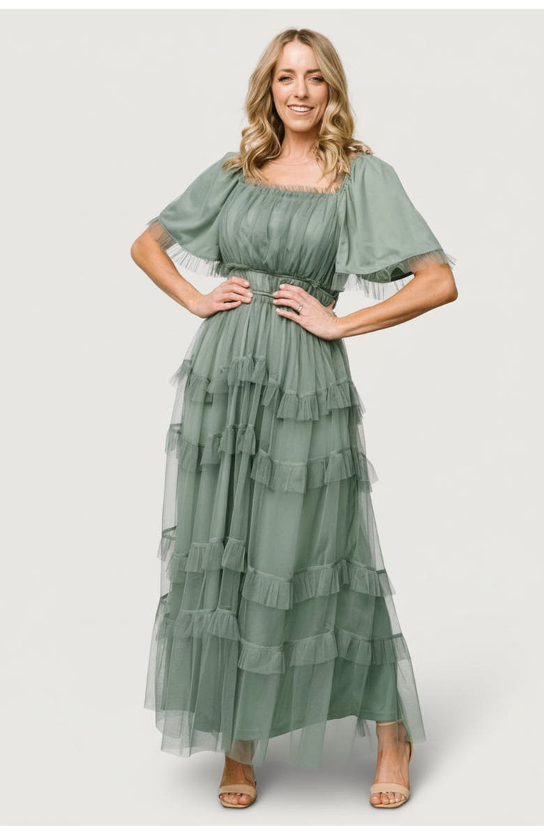 Baltic Born Magdalena Tulle Maxi Dress, Main, color, Eucalyptus