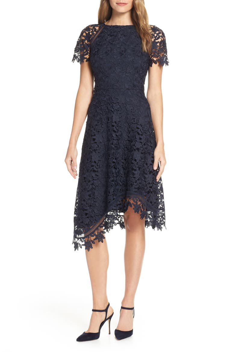 Asymmetrical Lace Dress, Main, color, NAVY