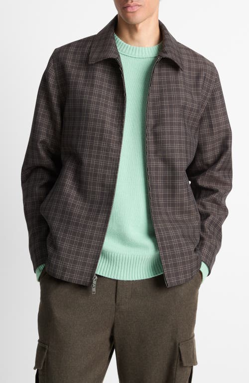 Vince Plaid Wool Blend Zip Jacket In Gray