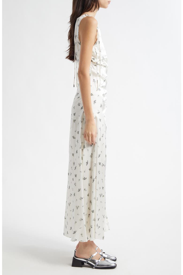 Printed Ruched Satin Maxi Dress, Alternate, color, EGRET
