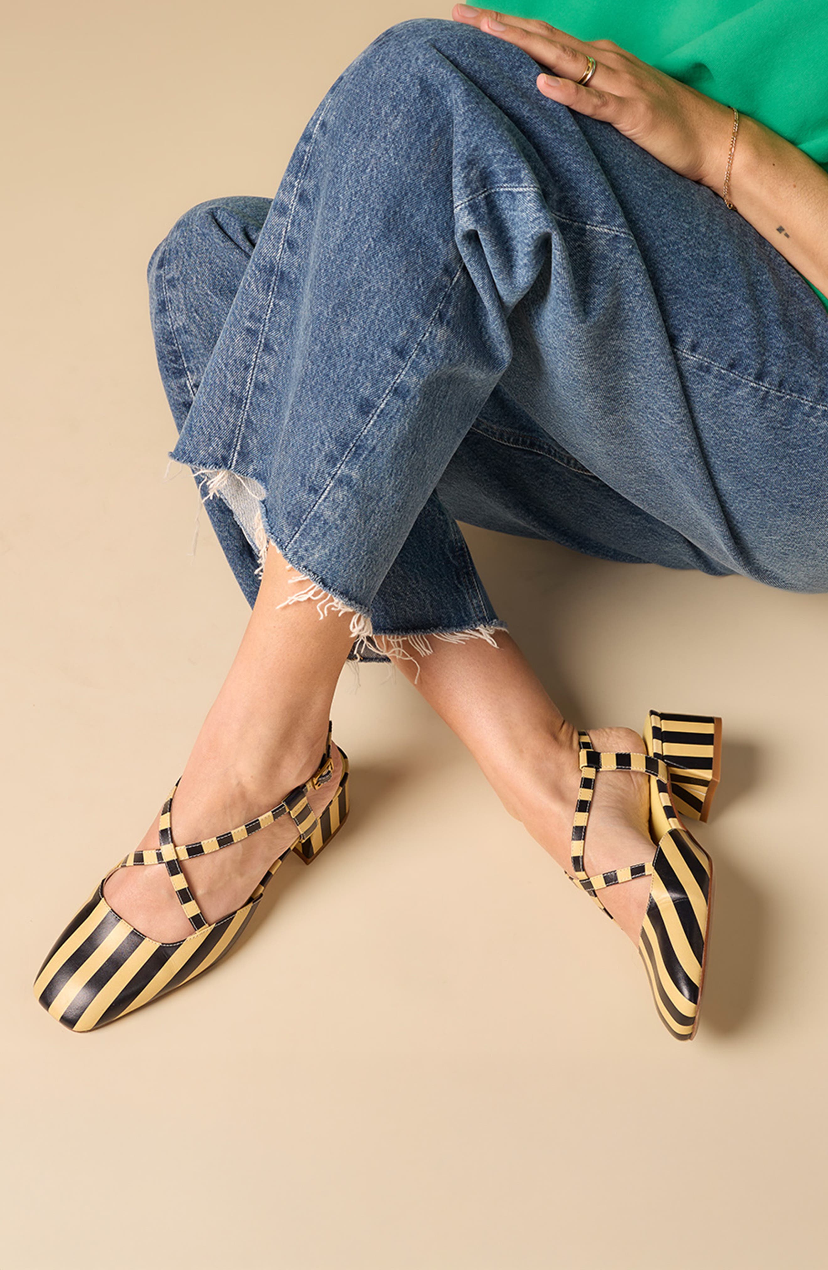 Charlotte Stone Vera Crisscross Slingback Low Block Heel Pump, Alternate, color, Black Stripe