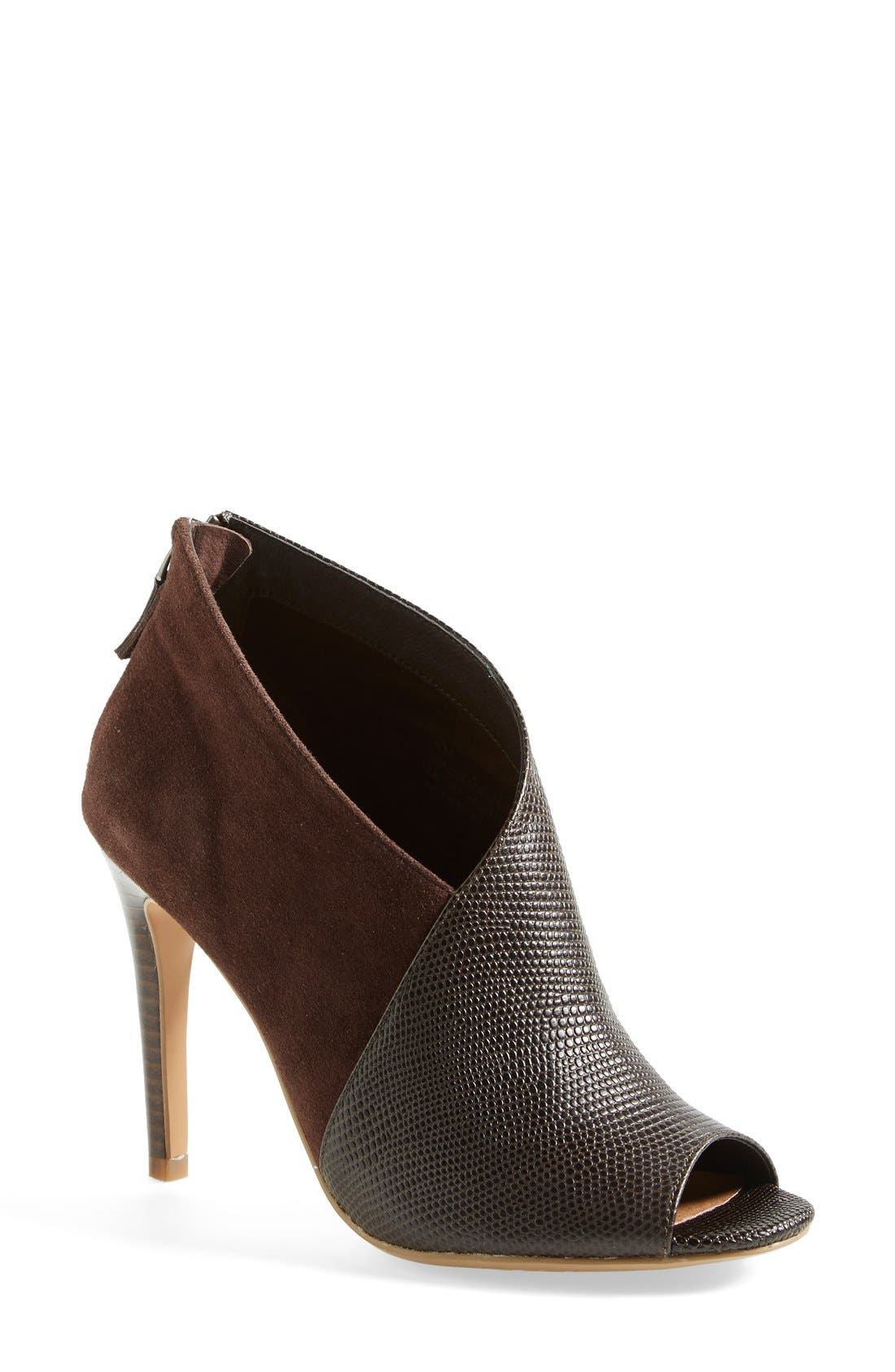 'Riley' Open Toe Bootie, Main, color, CHOCOLATE