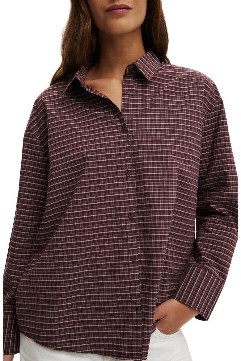Women's Sloane Oversized Shirt, Alternate, color, Micro Check Cocoa Deep