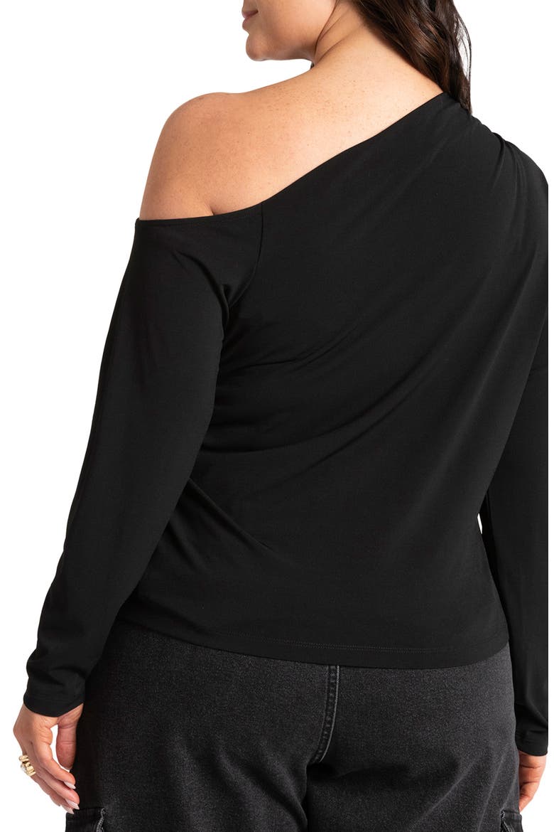 Ruched One-Shoulder Long Sleeve Knit Top, Alternate, color, BLACK ONYX
