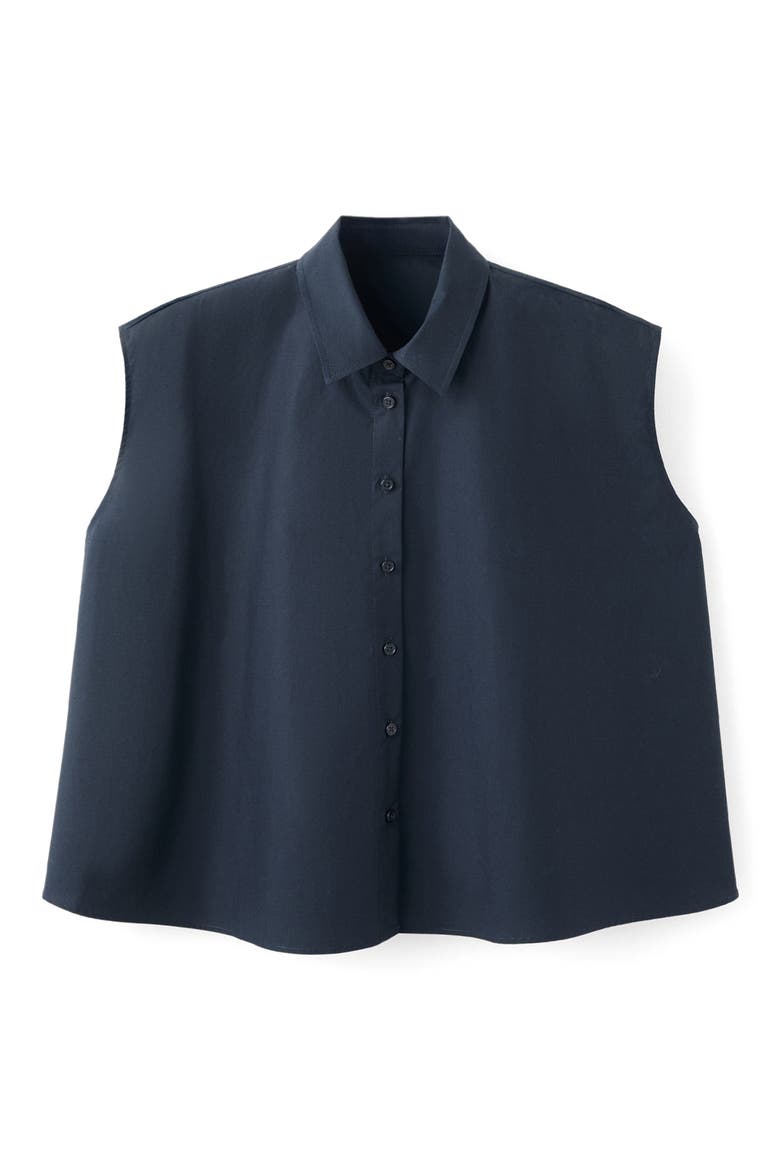 Sleeveless Cotton Button-Up Shirt, Alternate, color, NAVY