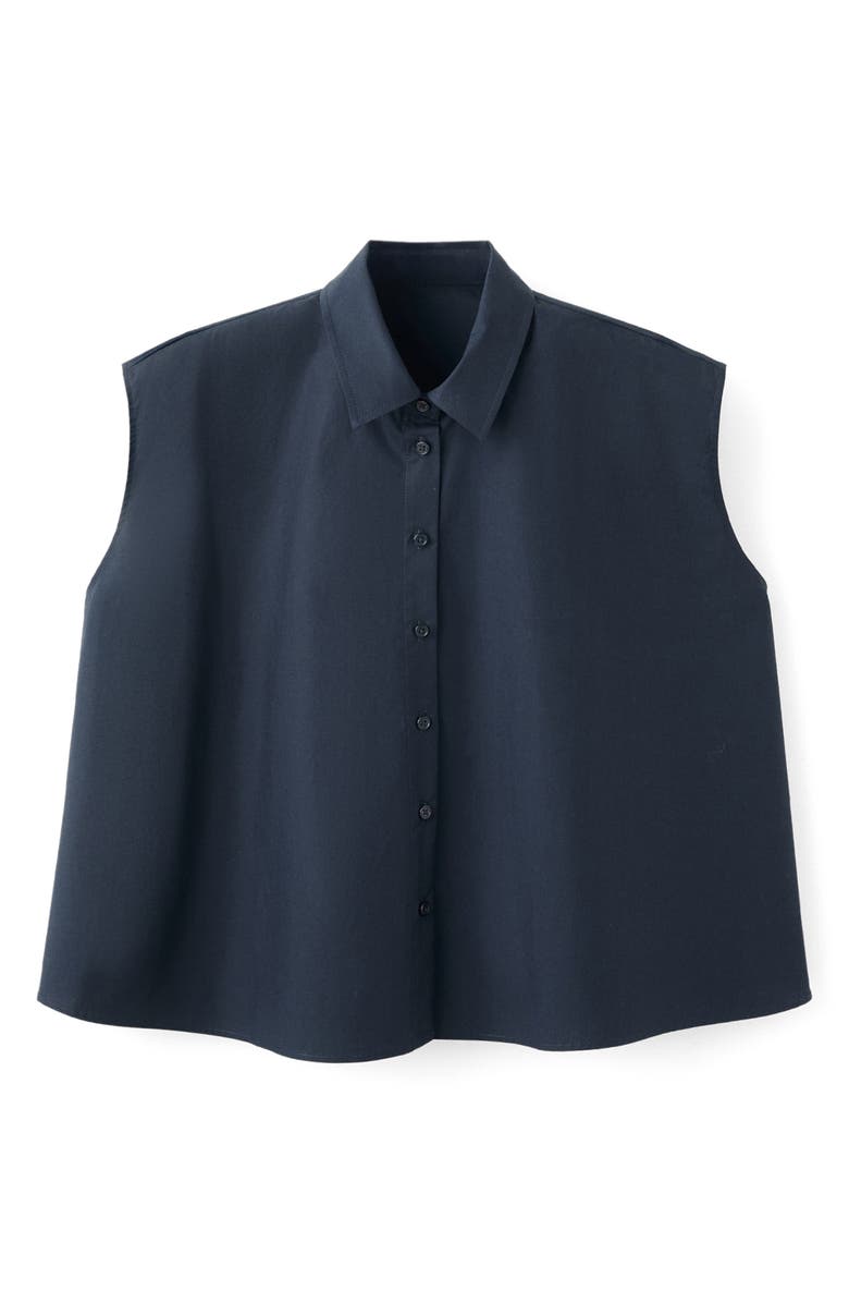 MANGO Sleeveless Cotton Button-Up Shirt, Alternate, color, Navy