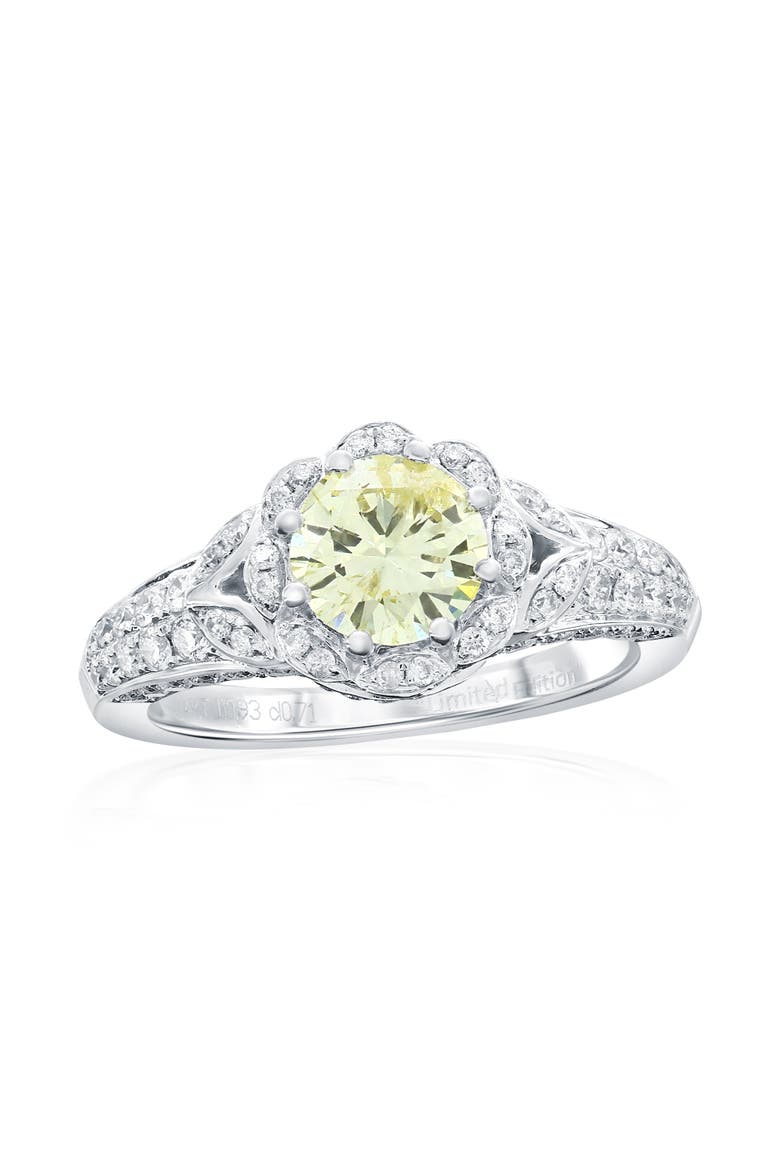 14K White Gold 0.93ct Yellow Diamond & 0.71cttw Diamond Ring, Main, color, Yellow