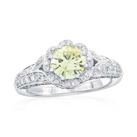 14K White Gold 0.93ct Yellow Diamond & 0.71cttw Diamond Ring