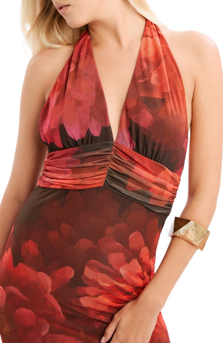 Bardot Elera Print Halter Mesh Maxi Dress, Alternate, color, Red Floral