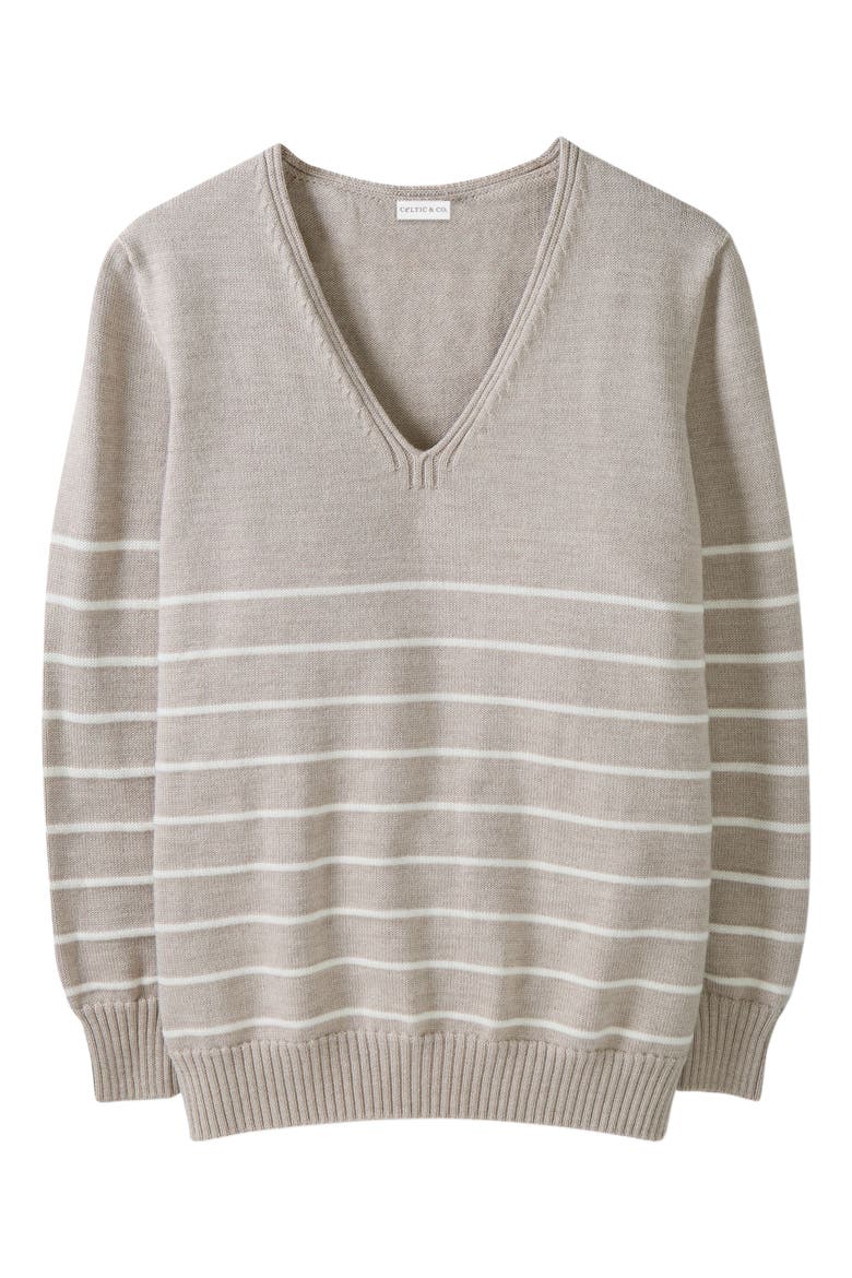 Merino V-Neck Sweater, Alternate, color, OATMEAL ECRU STRIPE