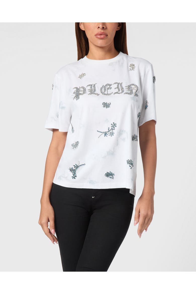 Tie-Dye T-Shirt Man Fit Round Neck Ss Flowers Women, Main, color, lightblue