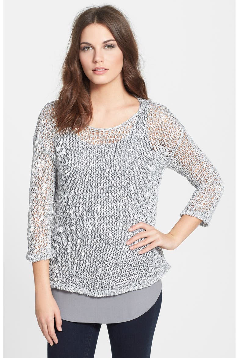 Bateau Neck Open Stitch Sweater, Main, color, DARK PEARL