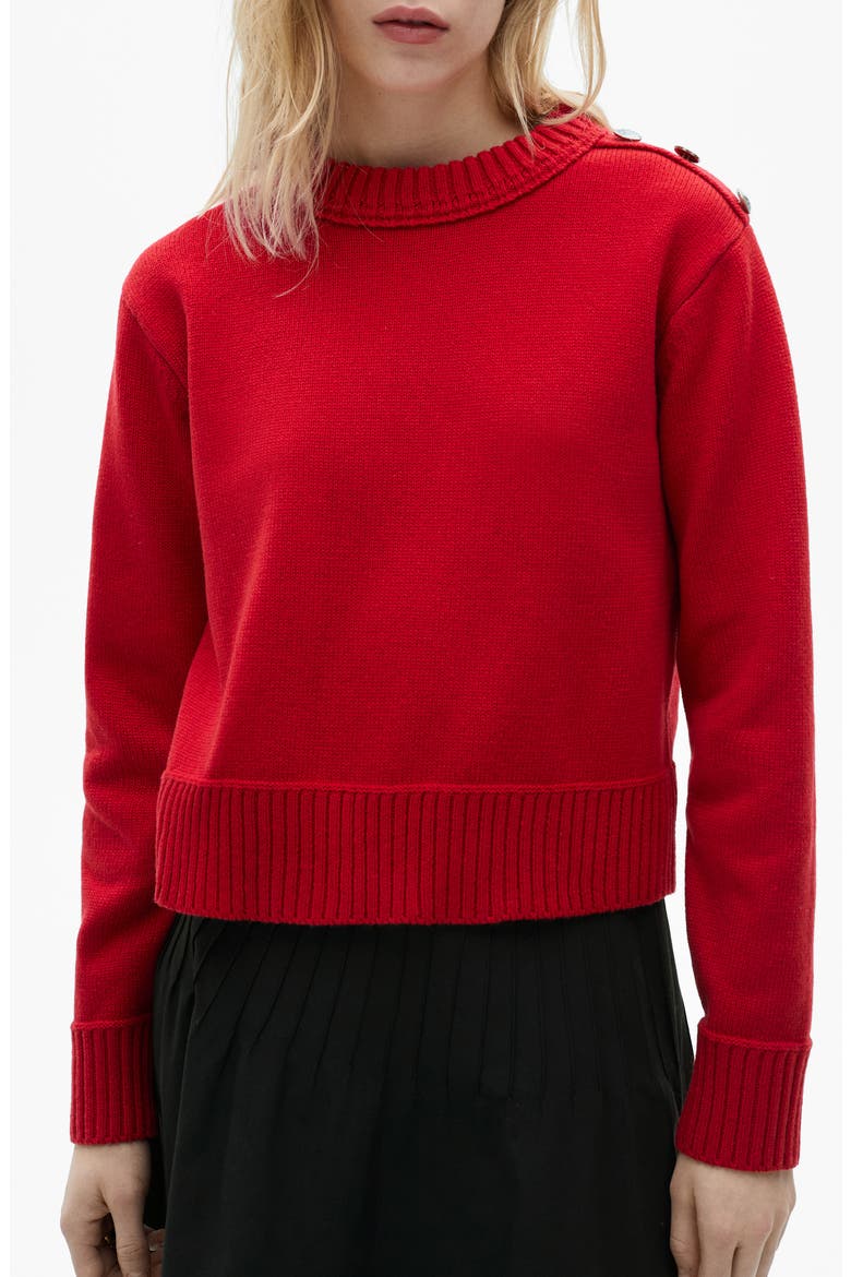 Button Shoulder Mock Neck Sweater, Main, color, RED