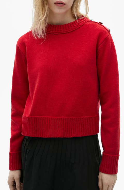 Button Shoulder Mock Neck Sweater