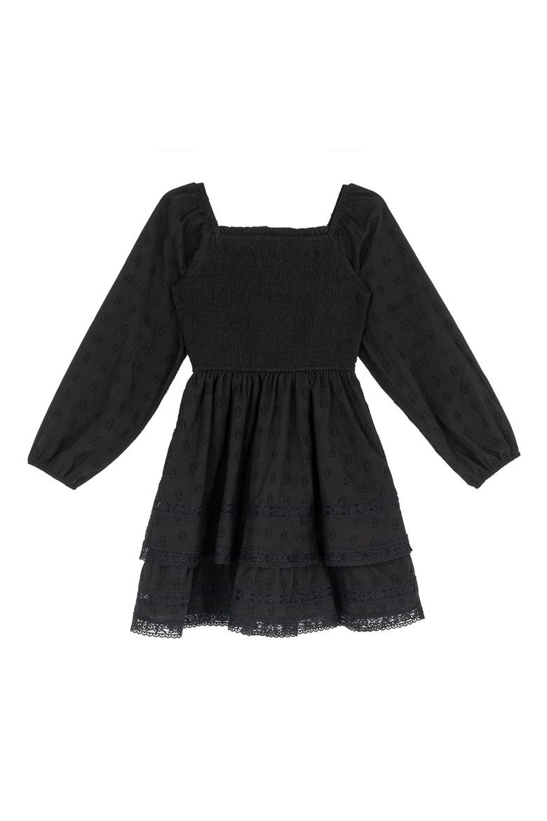 Kids' Textured Woven Clip Dot Dress, Main, color, BLACK
